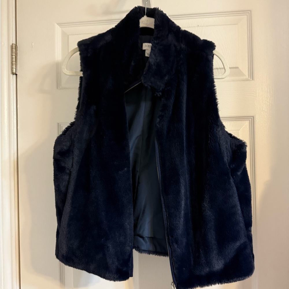 J Crew Navy Faux Fur Vest